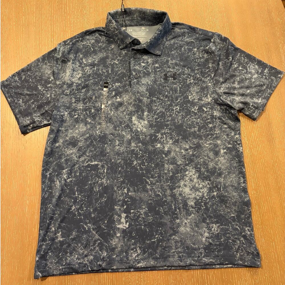 Under Armour The Playoff Polo Printed Golf Shirt Mens Large UPF 40 Blue NWT